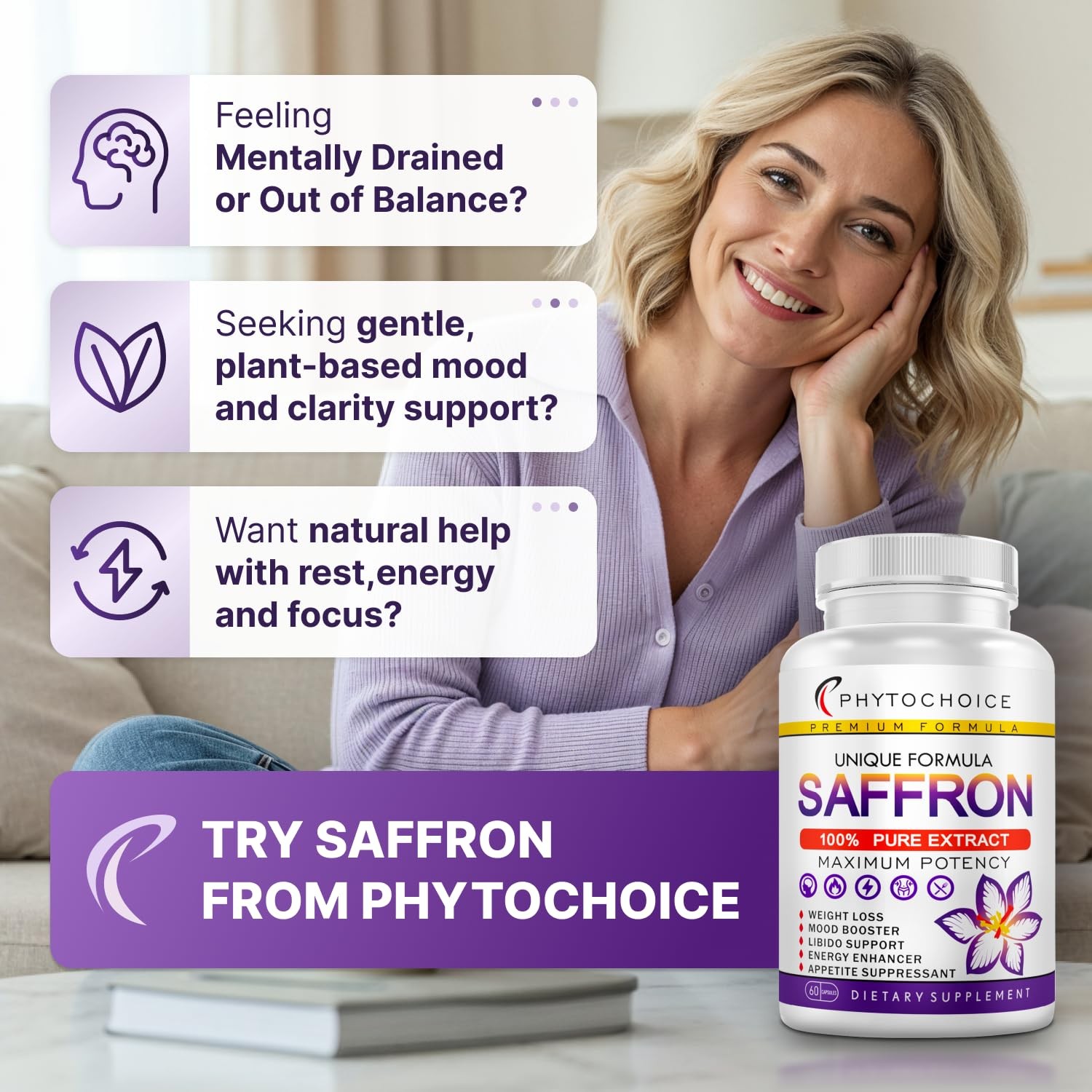 Saffron Supplements 100% Pure Saffron Extract Capsules Boost Energy & Mood,…