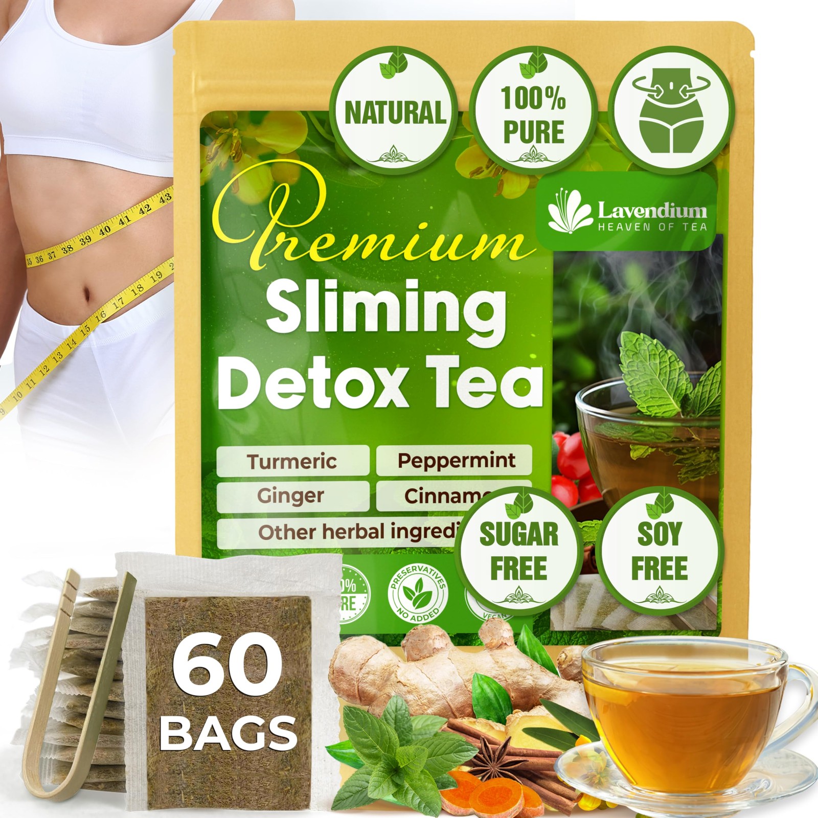60 Bags – SIimming Detox Tea Caffeine Free – Herbal Tea with Chamomile, Hibis…