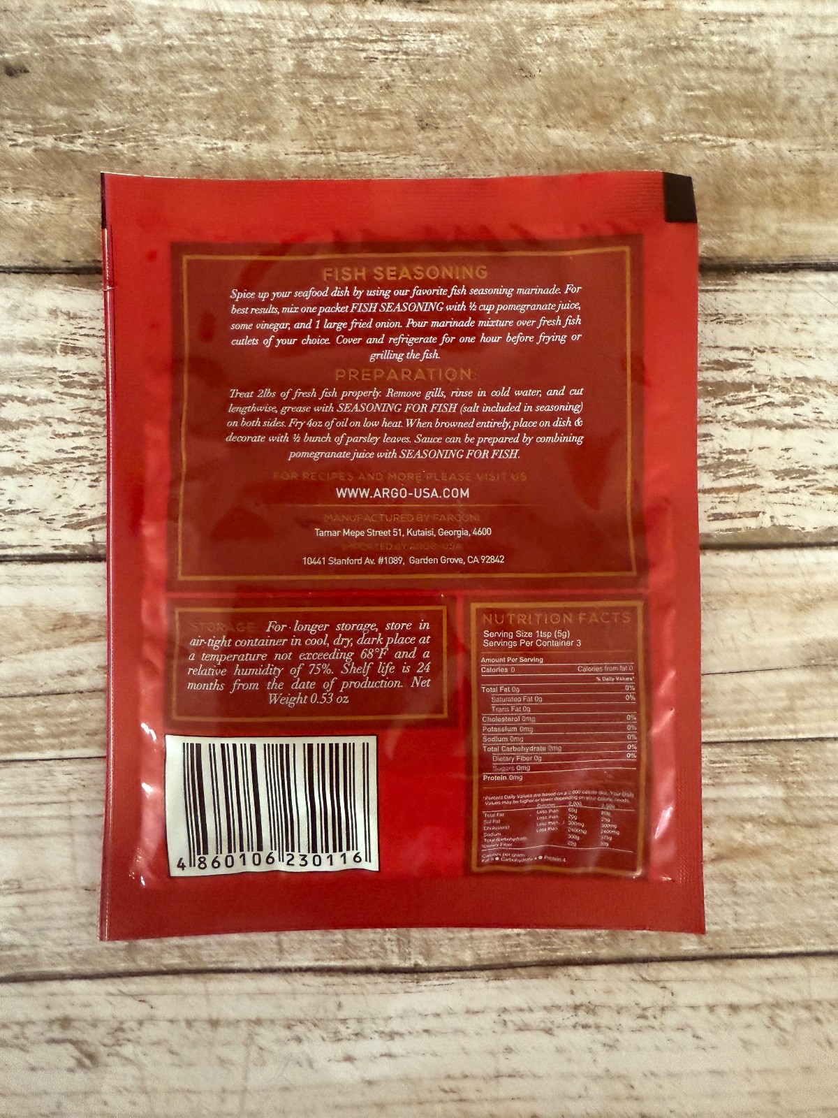 FISH Seasoning Packet, Net Wt. 0.53oz (15gr), Khomli Brand