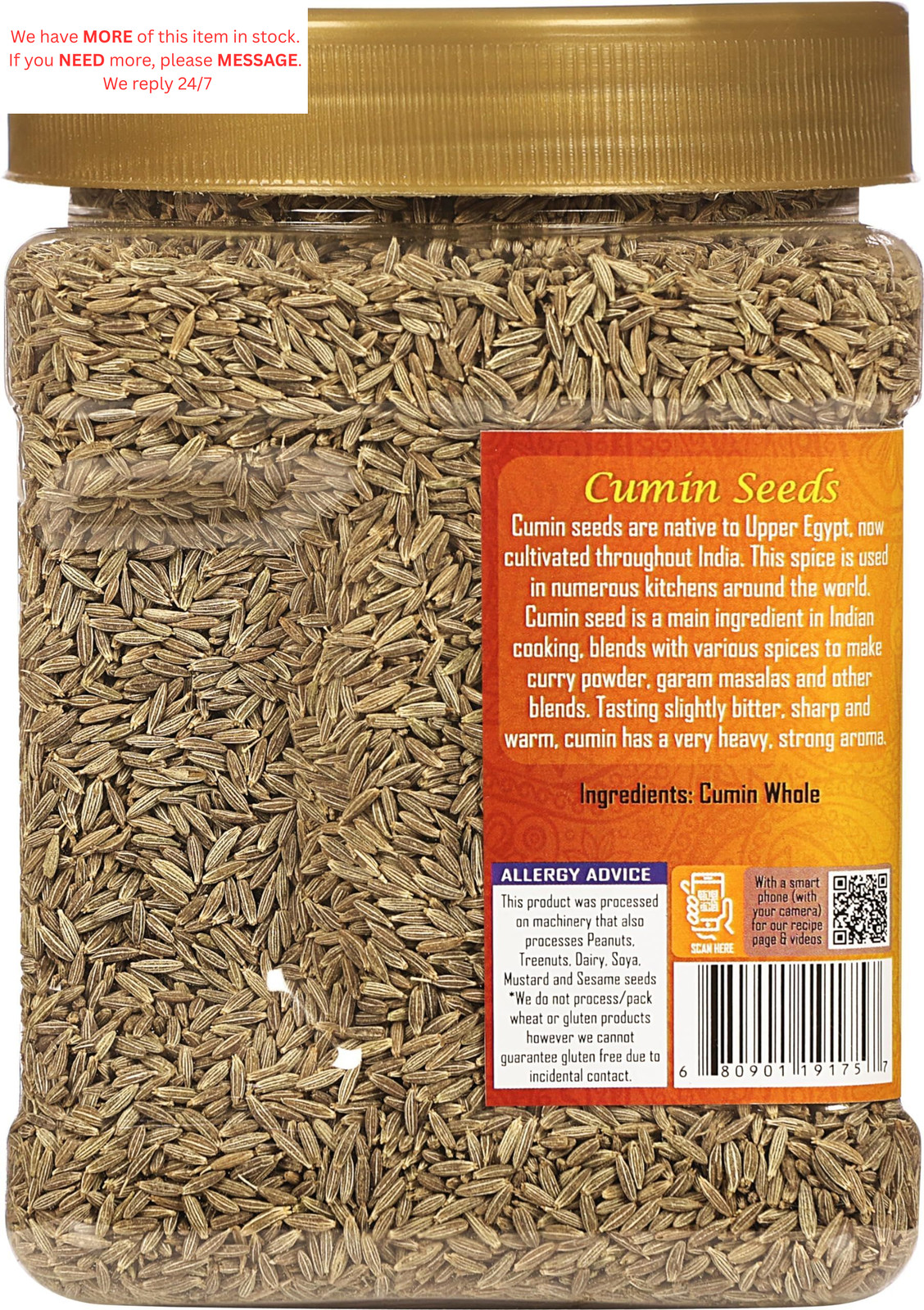 Cumin Seeds Whole (Jeera) Spice 16oz (1lb) 454g PET 1 Pound (Pack of 1)