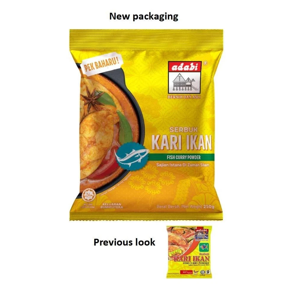 ADABI Fish Curry Powder 250g Authentic Malaysian Spice Mix Halal x 5 Packs