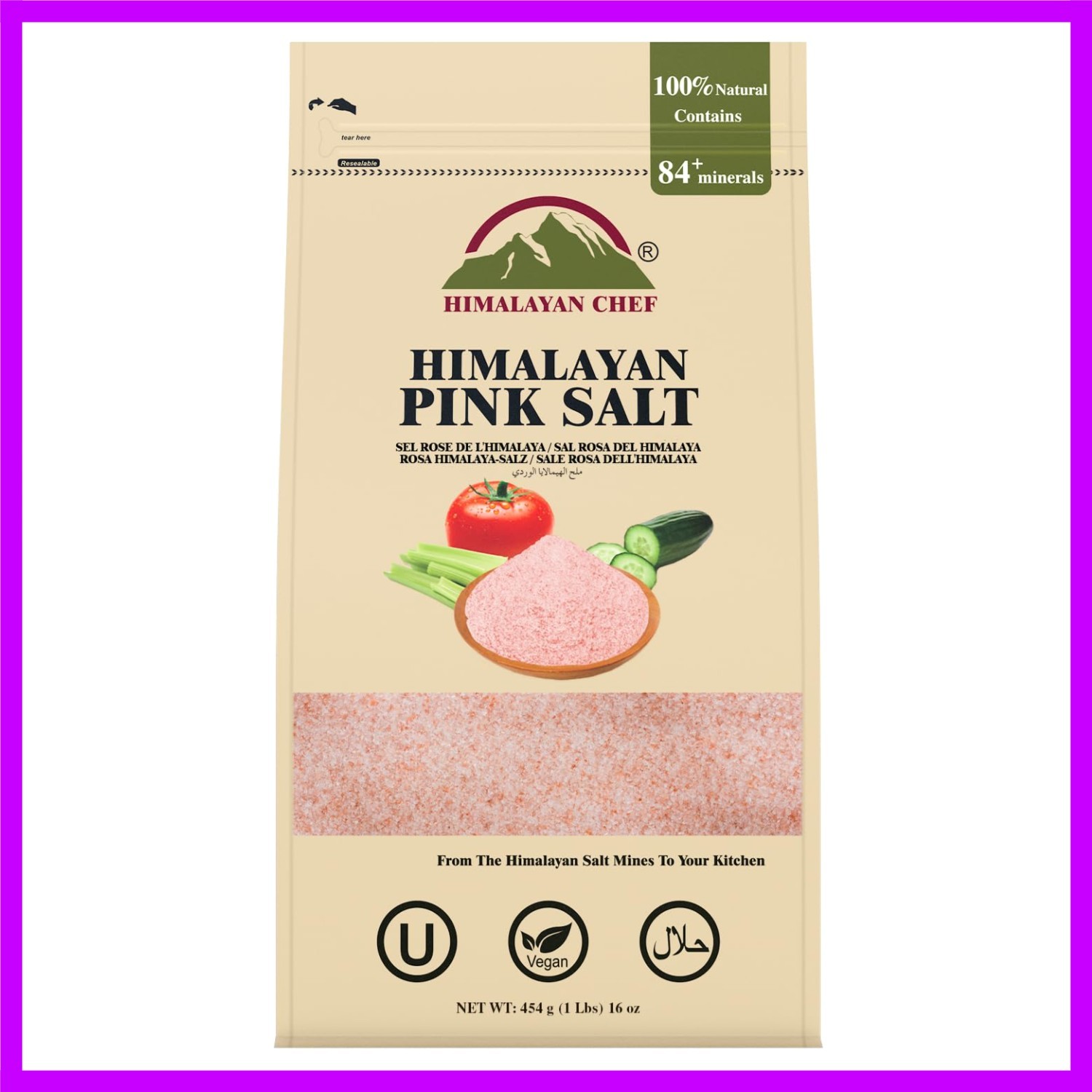Himalayan Chef Pink Himalayan Salt Fine Grain, 1 lb Bag – Pure, Natural, Kosh…
