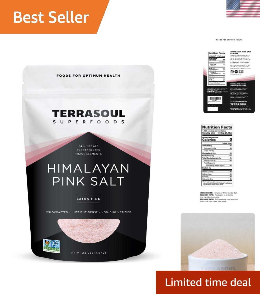 Himalayan Pink Salt, 2.5 Lbs Pouch – 100% Pure, Non-GMO & Essential for Cooking