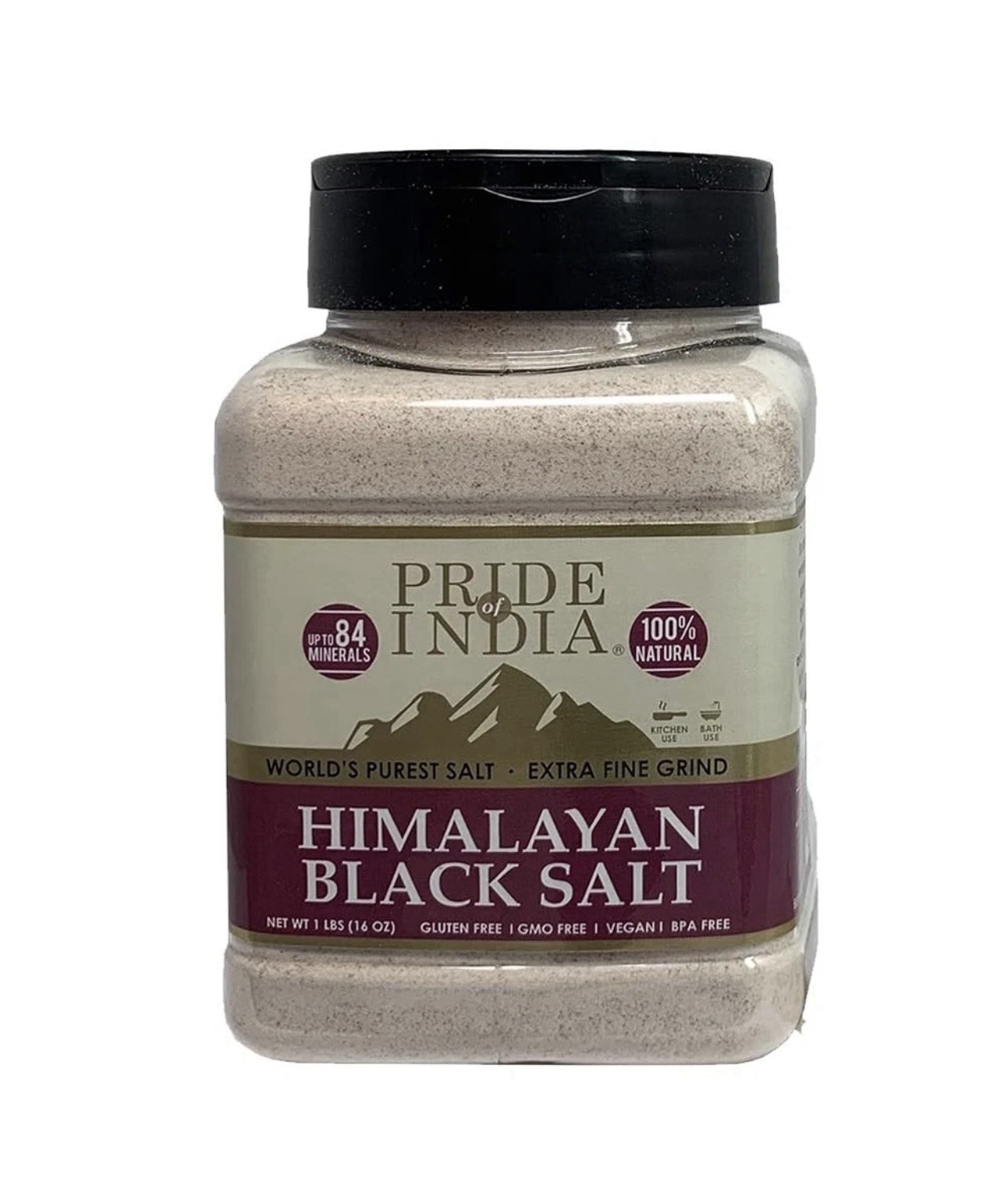 – Himalayan Black Salt (Kala Namak) Extra Fine, 1 Pound (16Oz) Dual Sifter Jar –