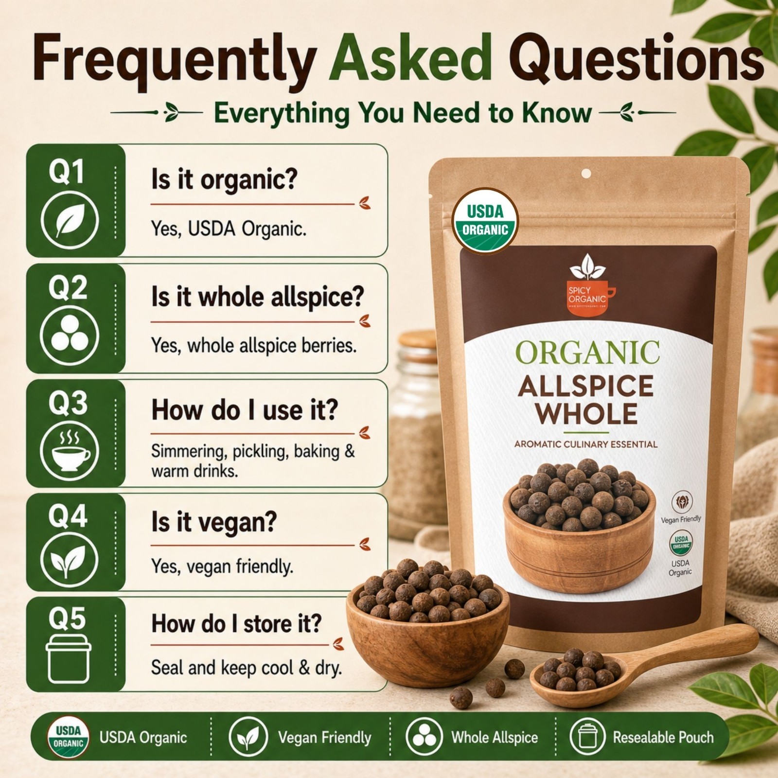 Spicy Organic Allspice Whole 16 oz | USDA Organic