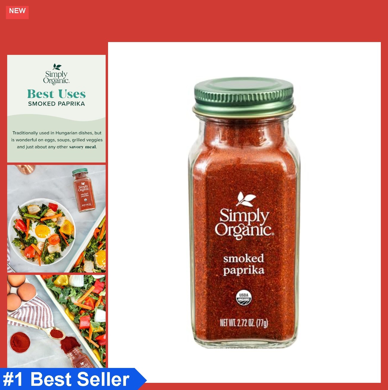 Organic Smoked Paprika 2.72 Ounce Oak Smoked Kosher Ground Spice Bottle for