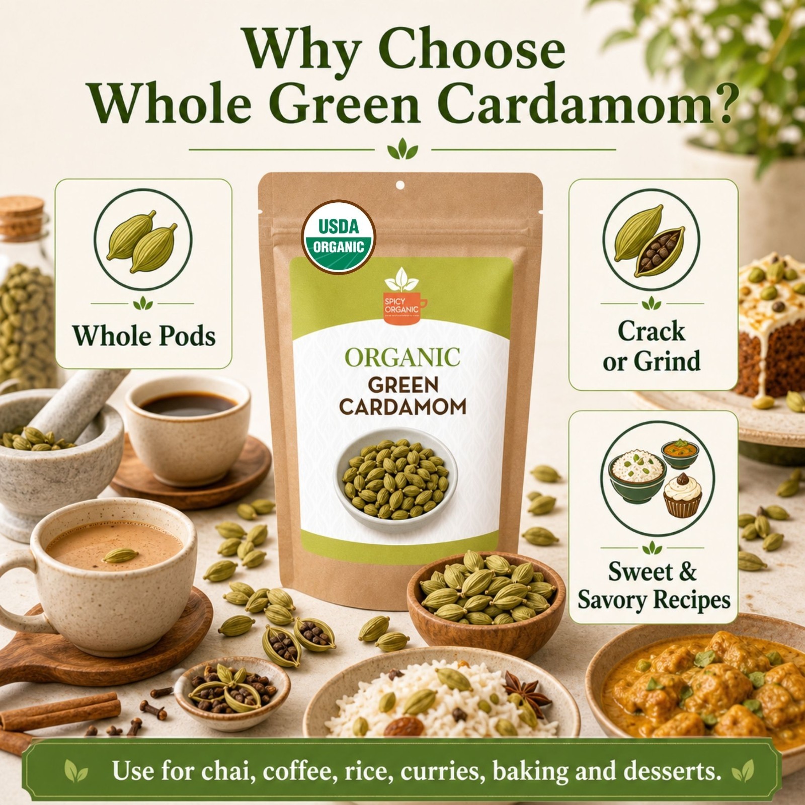 Spicy Organic Cardamom Pods 3 lbs | USDA Organic