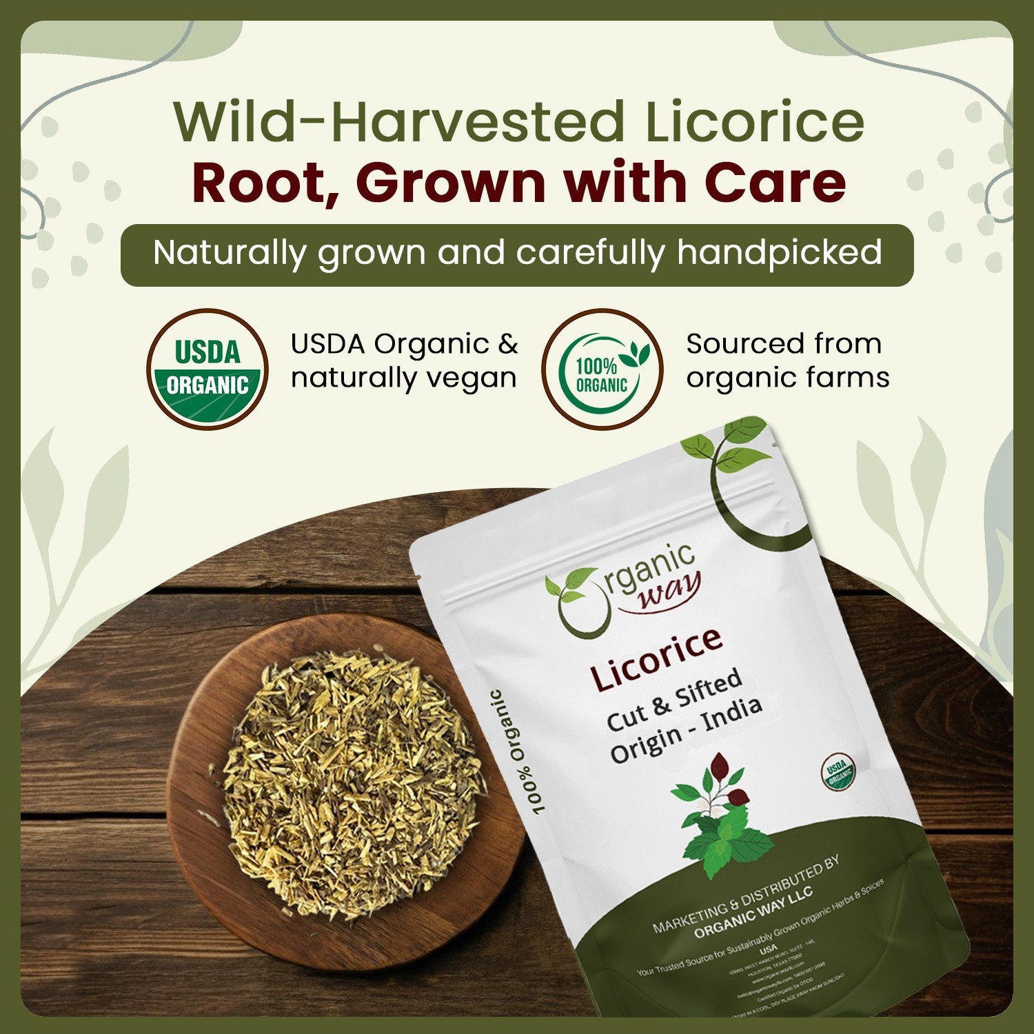 Organic Way Licorice Root Cut & Sifted – Organic, Kosher & USDA Certified