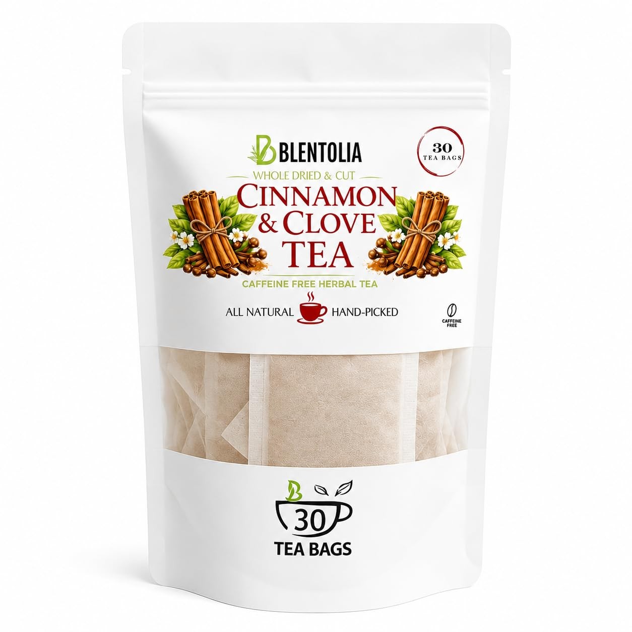 Blentolia Cinnamon & Clove Herbal Tea Bags – Caffeine-Free, All 30 Count