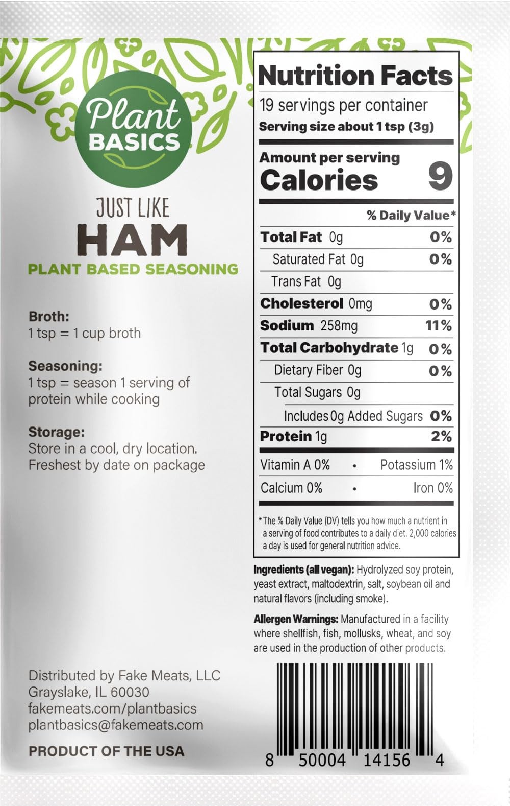 Plant Basics – Plant Based Seasoning, Just Like Ham, 2 ounce, Vegan, Gluten F…