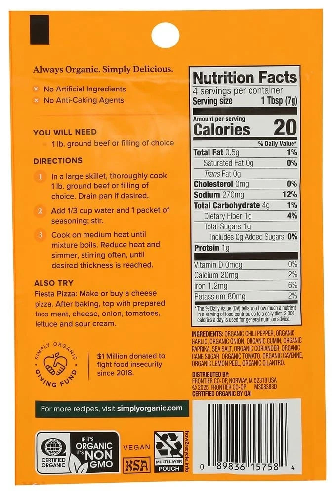 Simply Organic Mild Taco Seasoning 1 oz Packets – Pack of 12 | Organic, Vegetari