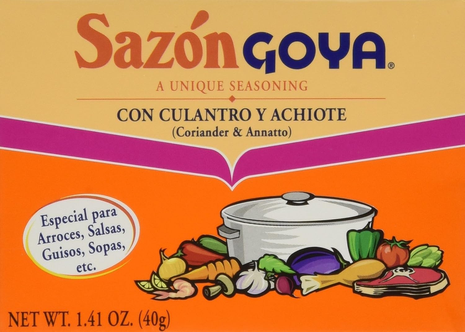 (Pack of 36) Goya Sazon Cilantro Achote Seasoning 1.41 Oz 8 Pieces