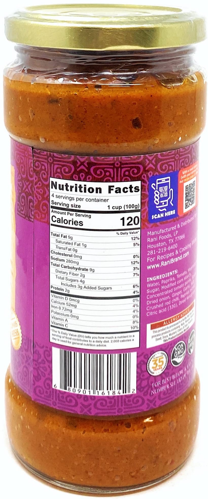 Rani Chili Chicken Curry Vegan Simmer Sauce 14oz Glass Jar
