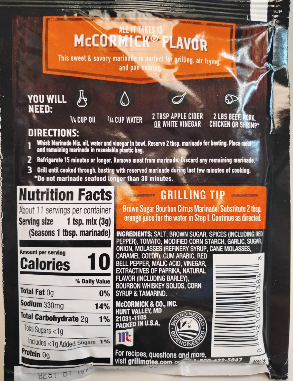 McCormick Grill Mates Brown Sugar Bourbon Marinade Mix 1.25oz BBQ Seasoning New