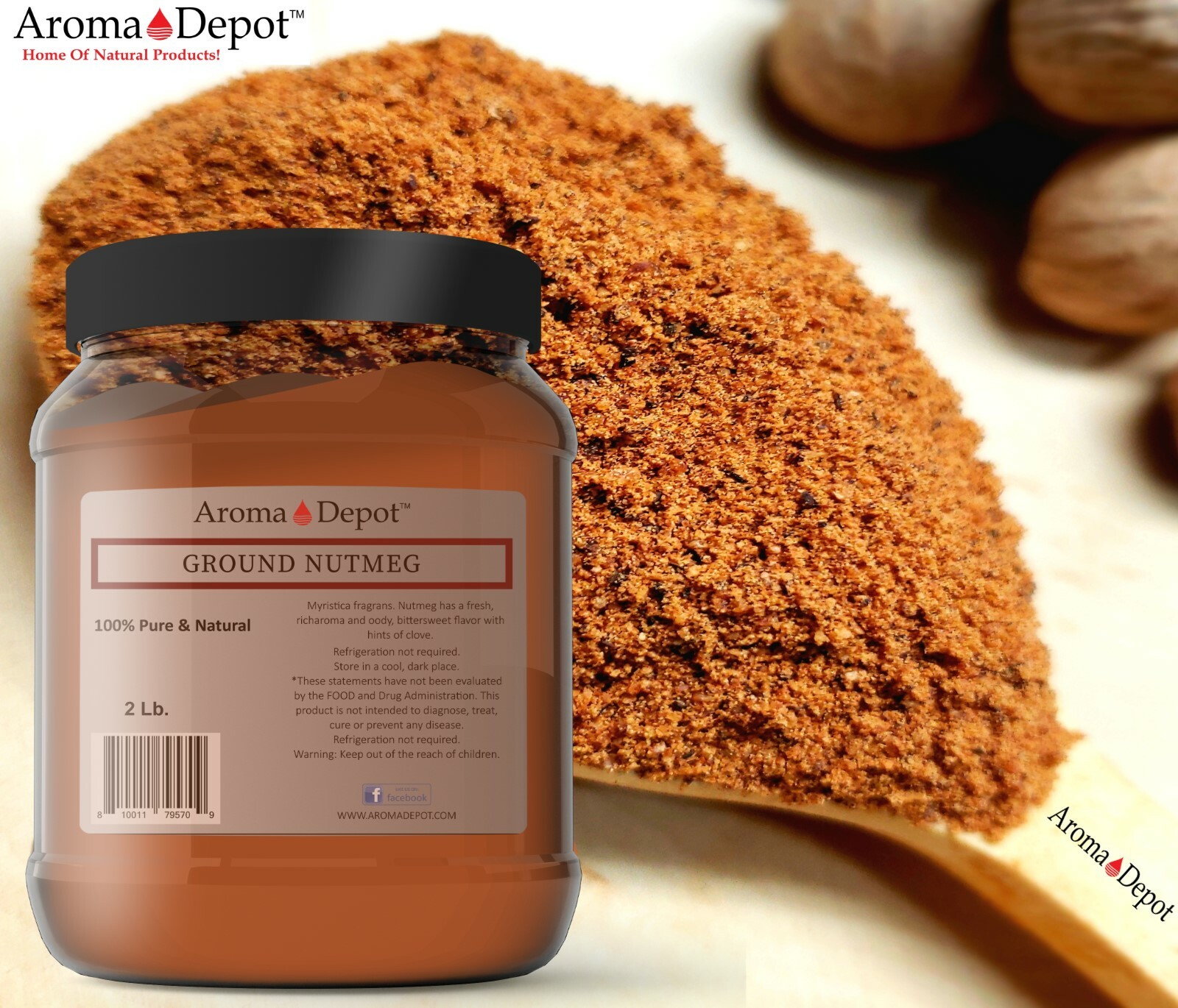 2lb Ground Nutmeg 100% Pure Natural Myristicaceae Nuez Moscada Powder JAR