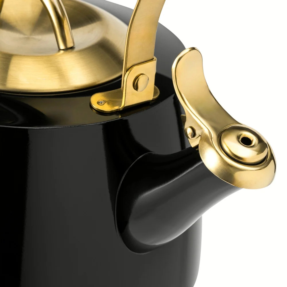 Stainless Steel 1.8L Stovetop Tea Kettle – Black & Gold