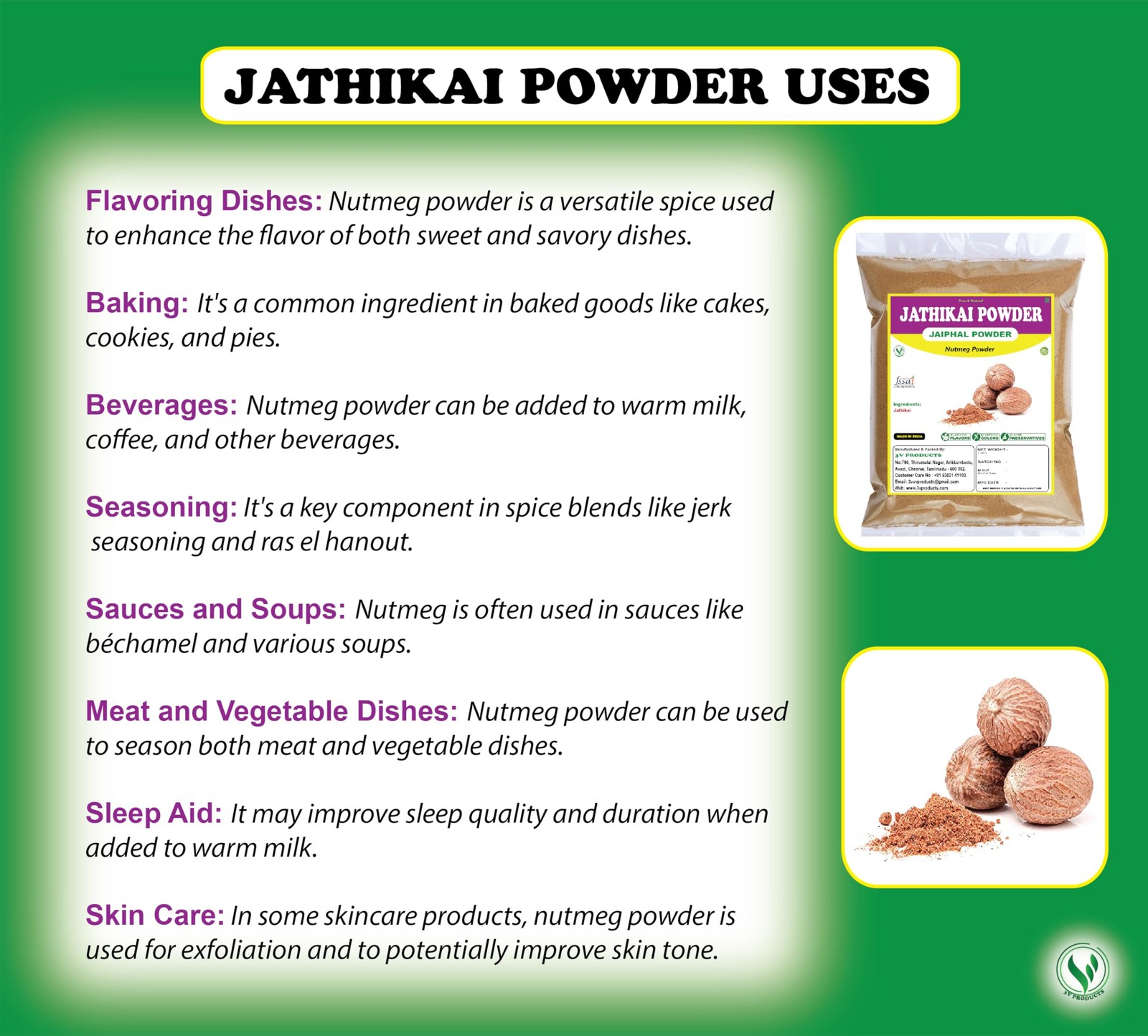 3V PRODUCTS Pure Jathikai Powder 25Gm | Nutmeg | Jaiphal (Pack of 1)
