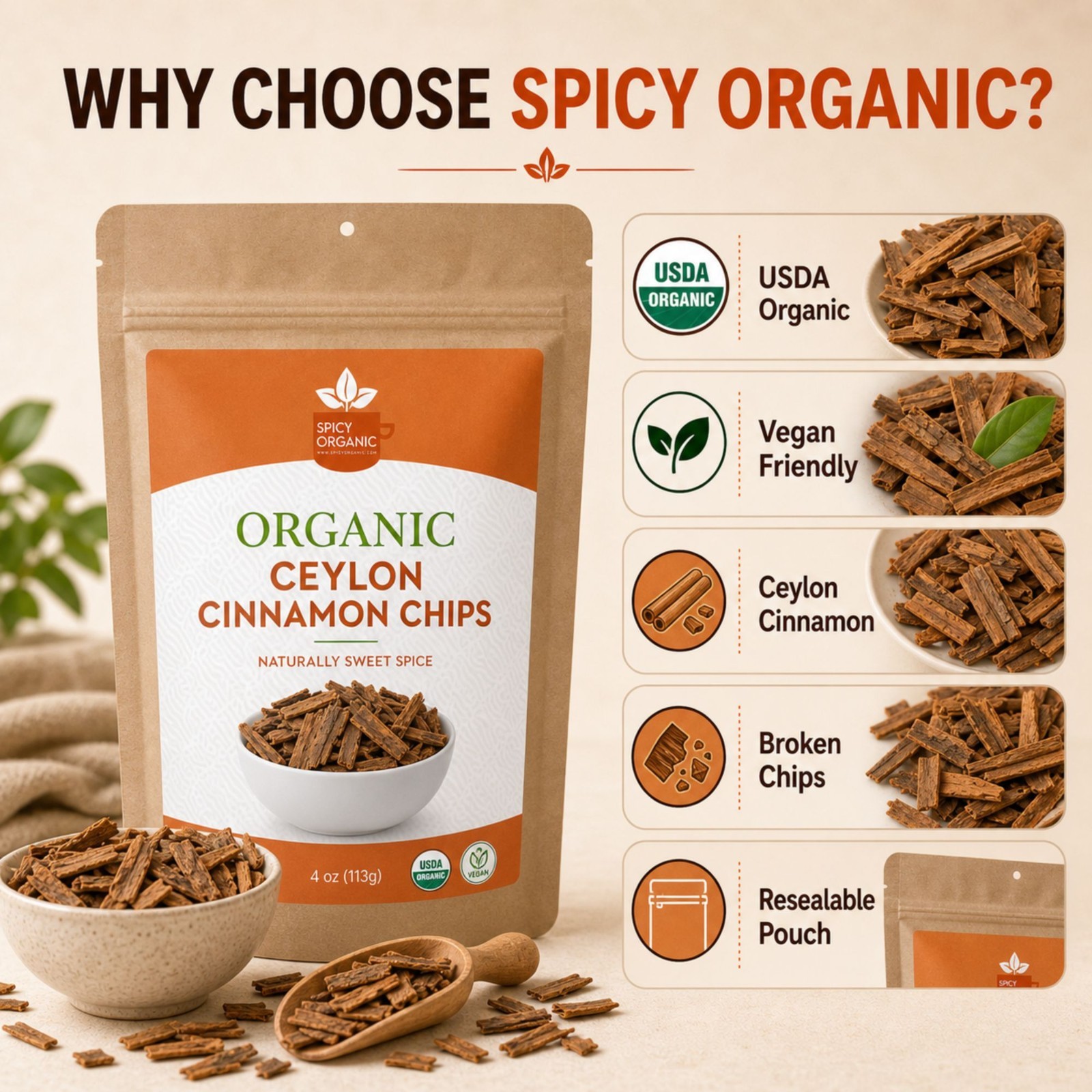 Spicy Organic Cassia Cinnamon Whole 16 oz | USDA Organic