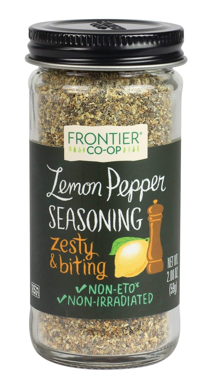 Frontier Salt Free Lemon Pepper Seasoning 2.08 Ounce Natural Flavor Burst
