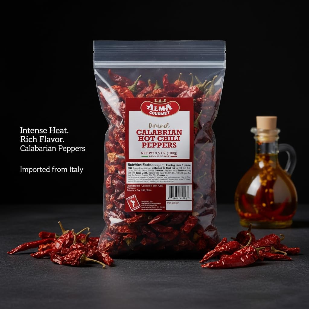 Alma Gourmet Whole Dried Calabrian Red Hot Chili 3.5 Ounce (Pack of 1)