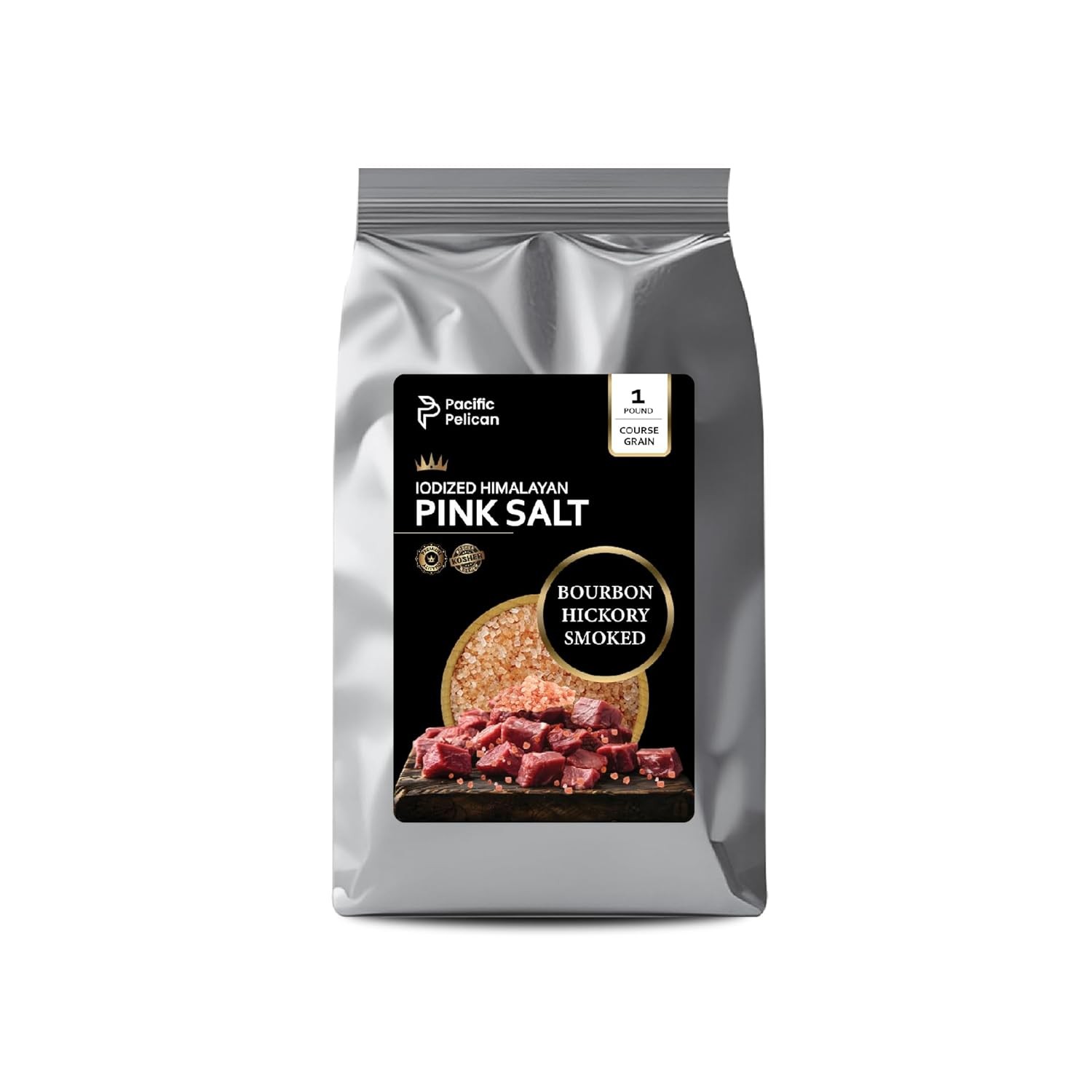 Pacific Pelican Iodized Himalayan Bourbon Hickory Smoked Salt – Coarse Grain,1lb