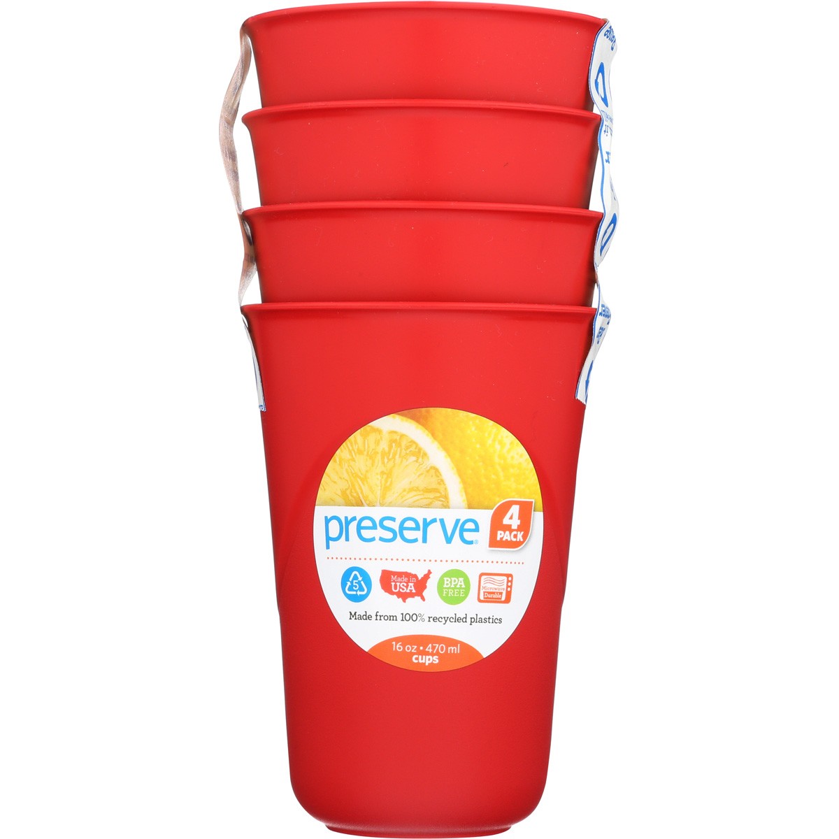 Preserve 4 Red Plastic Cups 16 Oz Recycled Material Drinkware 1 Pack