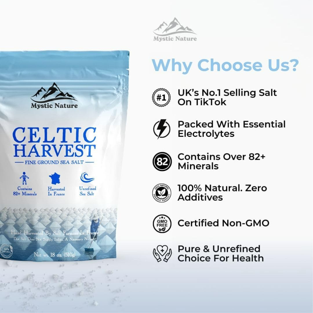 1.1lb Celtic Sea Salt – Rich in 82+ Minerals, 100% Natural, Hand Harvested