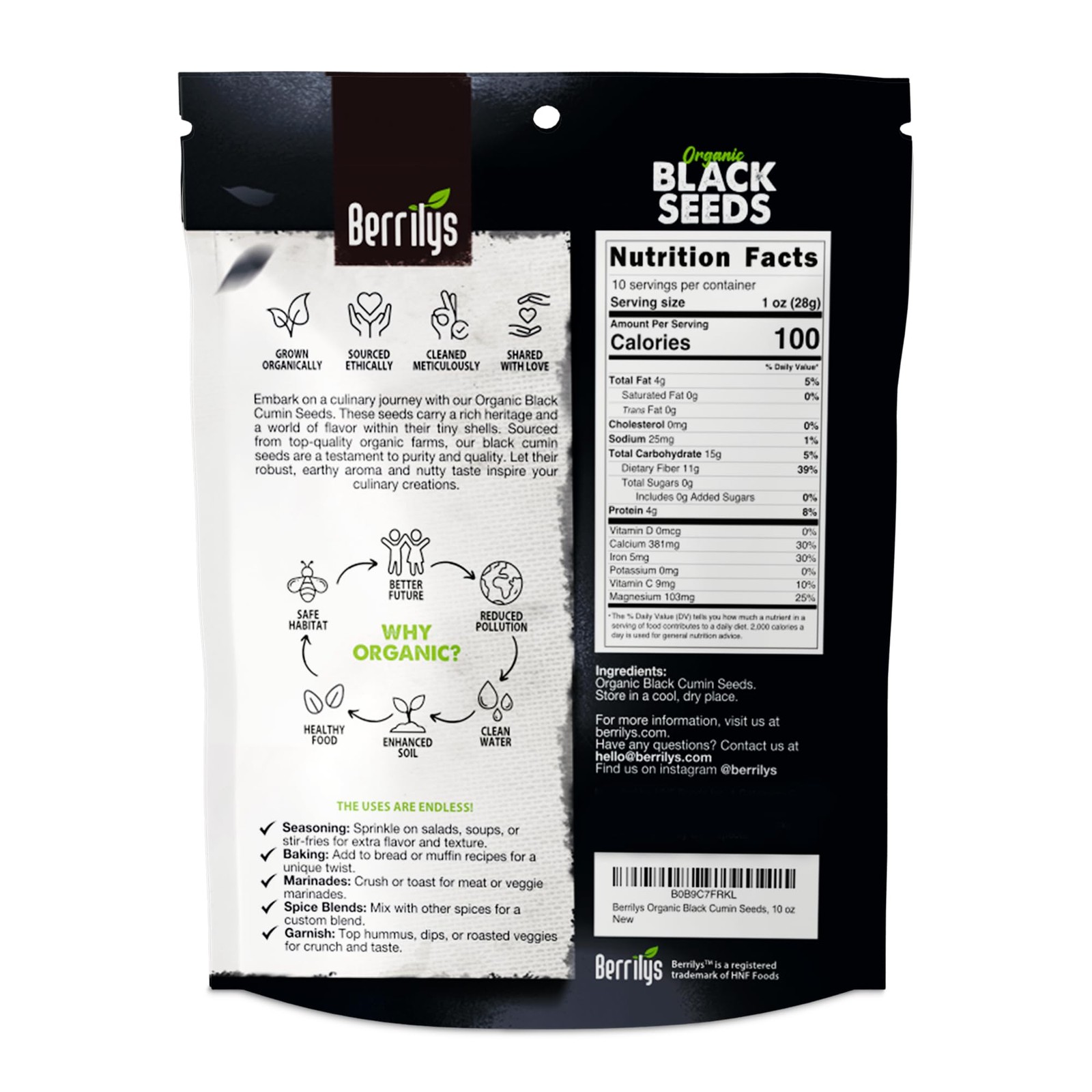 Berrilys Black Seeds – USDA Organic Nigella Sativa, Kalonji & 10 Oz