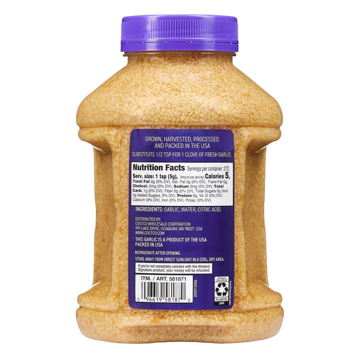 Kirkland Signature Minced 100% California Garlic 48 Ounces Jar