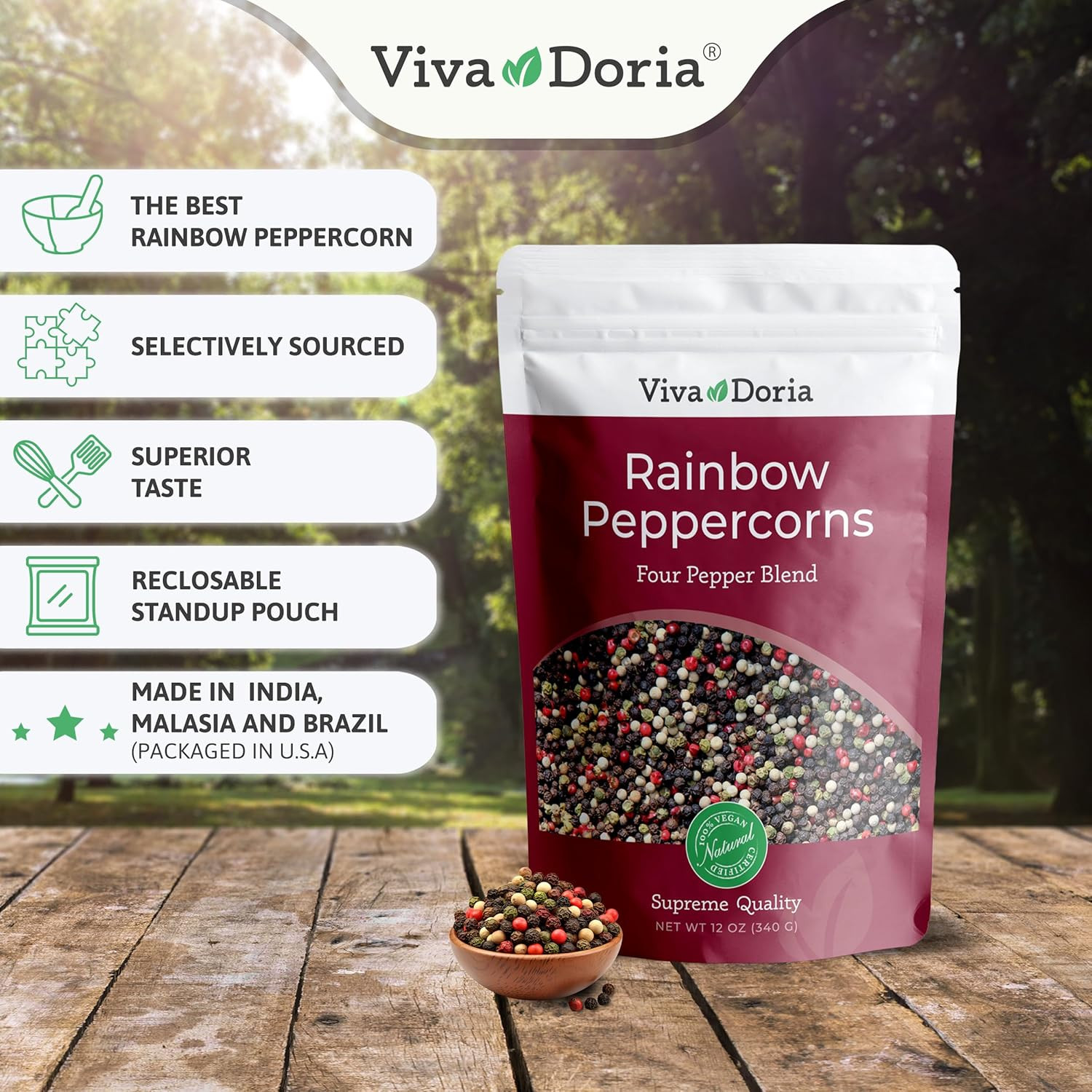 Rainbow Blend Peppercorn – Whole Black, Green, Pink and White Pepper 12 Oz + Pre