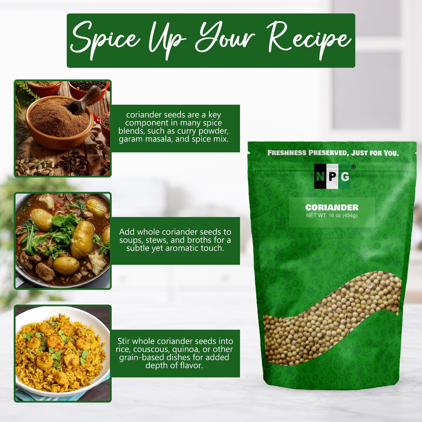 NPG Coriander Seed 16 Oz, Whole Cilantro Seeds for Cooking & Seasoning