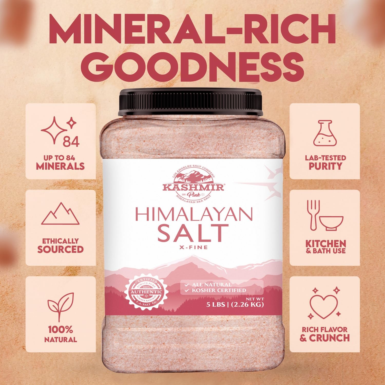 LA SALT CO Kashmir 5 Lbs Pink Himalayan Salt Bulk Jar, 80 Ounce (Pack of 1)
