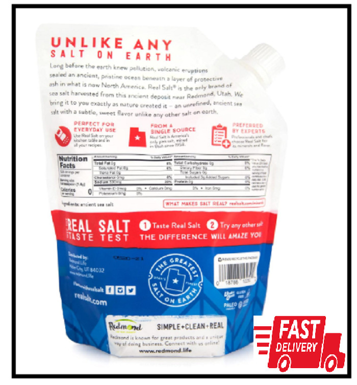 REDMOND Real Sea Salt Natural Unrefined Gluten Free Fine, 26 Ounce Pouch 1 Pack