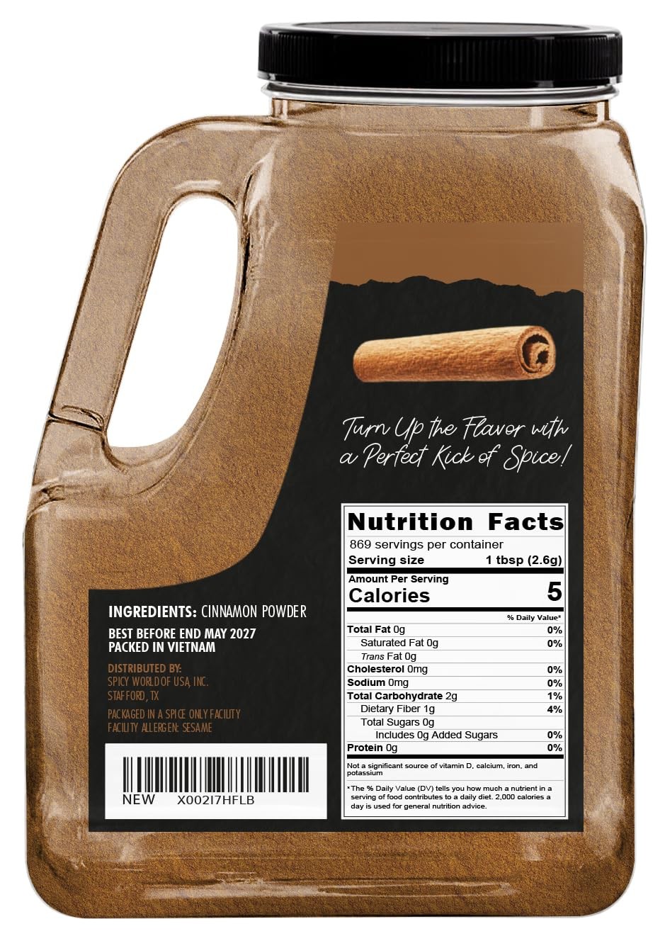 Spicy World Cinnamon Powder 5 LB Jar – Lab Tested for Lead – Ground Cassia