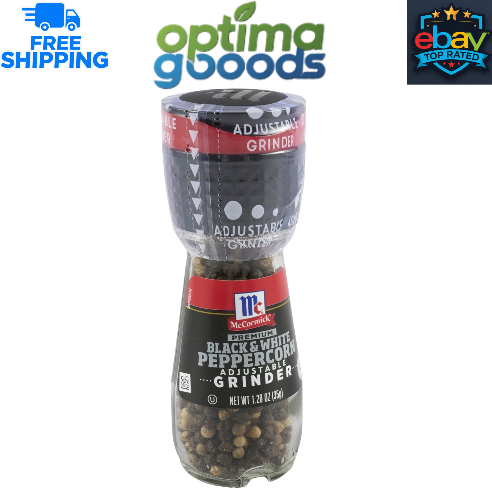 McCormick Premium Black & White Peppercorn Adjustable Grinder, 1.26 oz