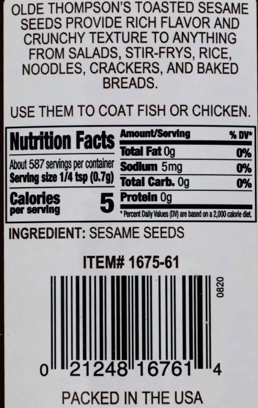 New Olde Thompson Toasted Sesame Seeds – Cooking Spices, Sesame Seeds 14.5 Ounce