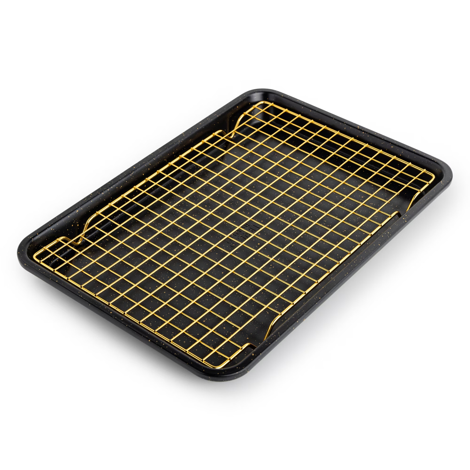 Thyme & Table Non-Stick Rectangle Baking Sheet with Gold Cooling Rack – Black