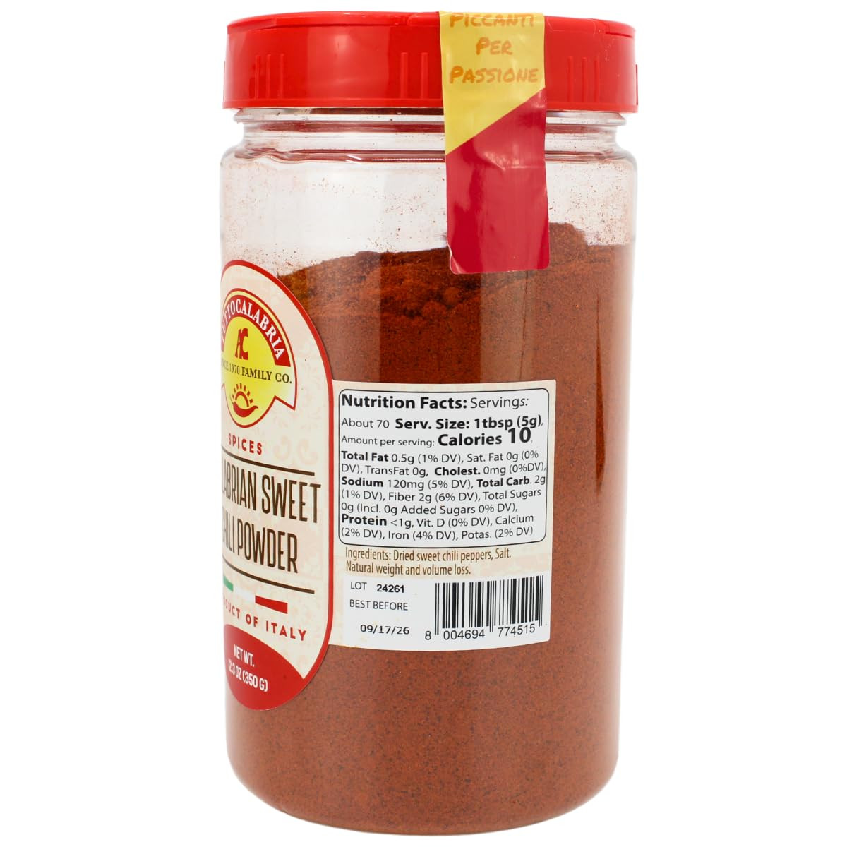 TUTTOCALABRIA Calabrian Chili Powder, Sweet & MILD, Shaker, 12.3 Oz (350 G) | Sw