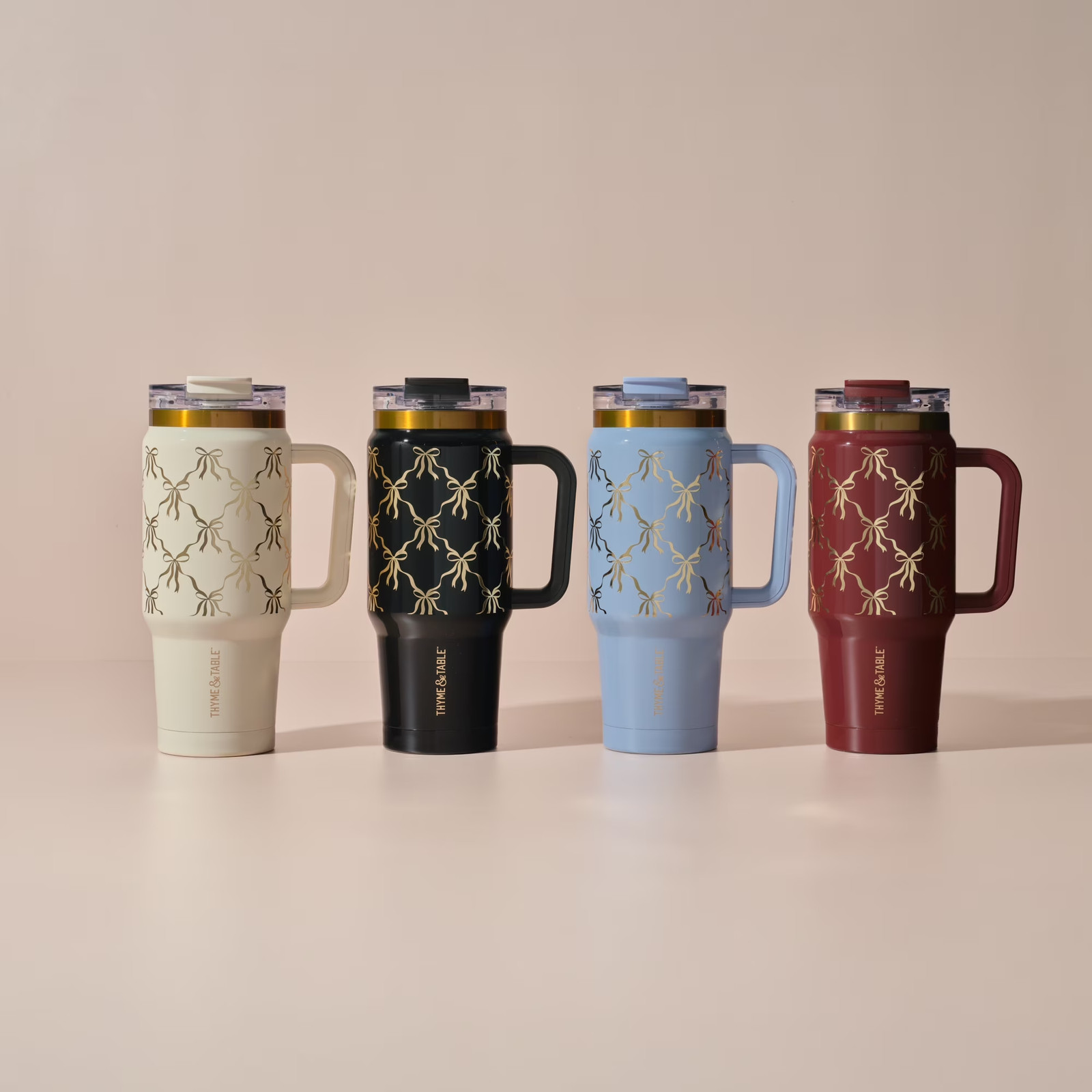 Thyme & Table 32oz Stainless Steel Luna Tumbler with Handle and Dual Straw Lid,