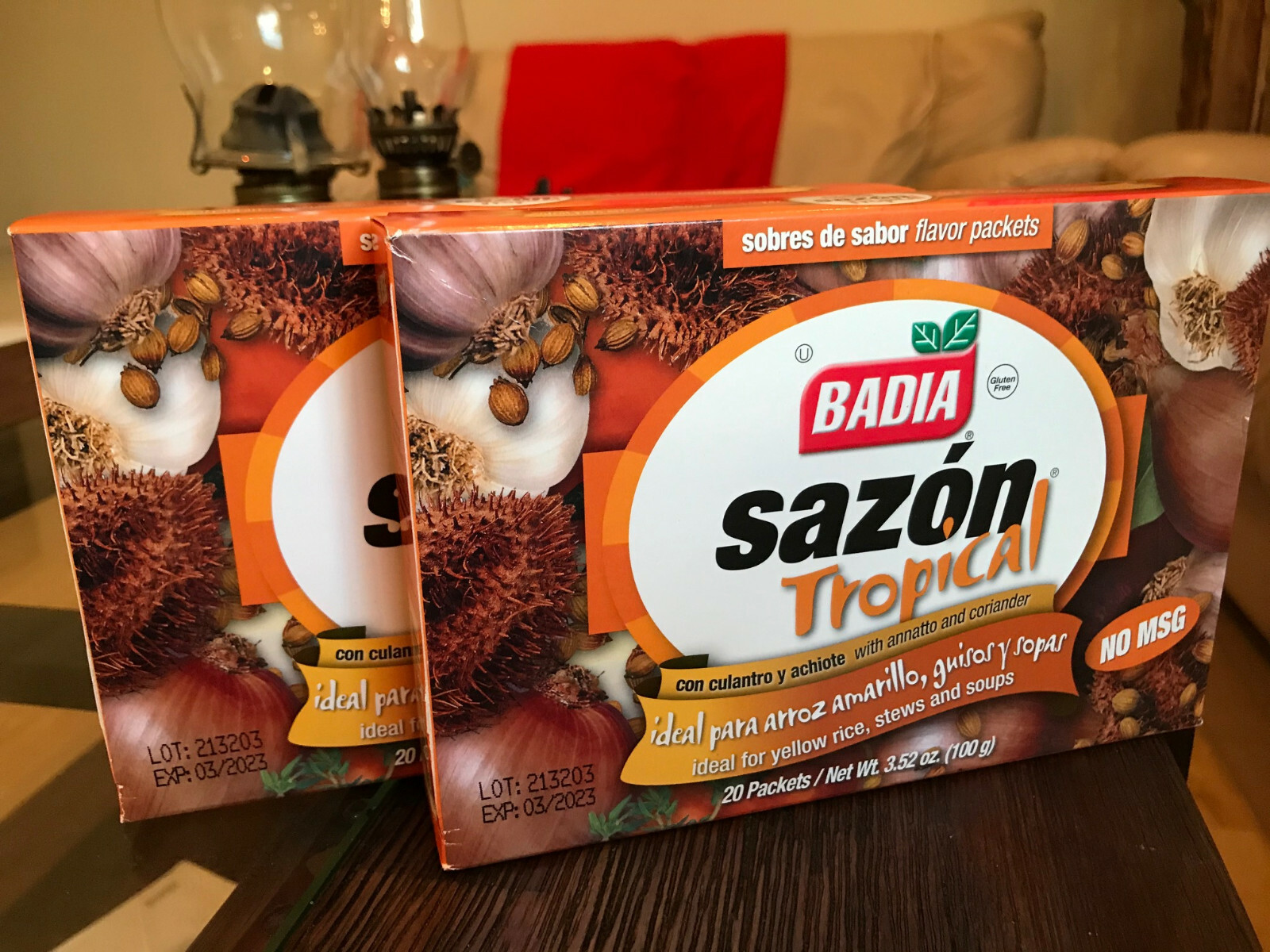 2 BADIA Sazon Tropical ideal arroz amarillo guisos sopas 40 sobres sabor packets