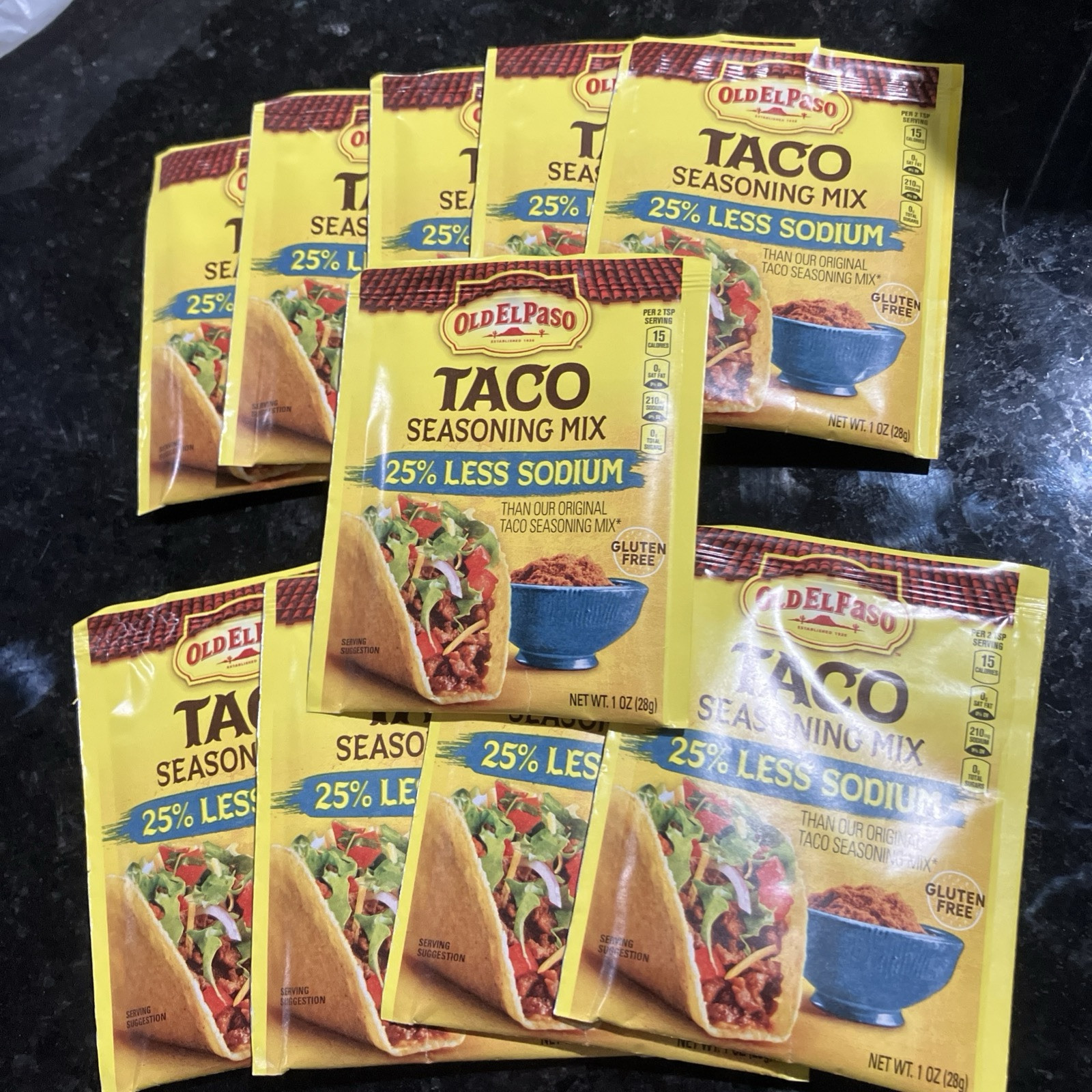 Lot of 10 Old El Paso 25% Less Sodium Taco Seasoning Mix 1 oz ea BB 13 Nov 2025