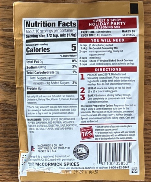 11 McCormick Sweet & Spicy Holiday Party Mix Limited Ed Seasoning Dessert Packs