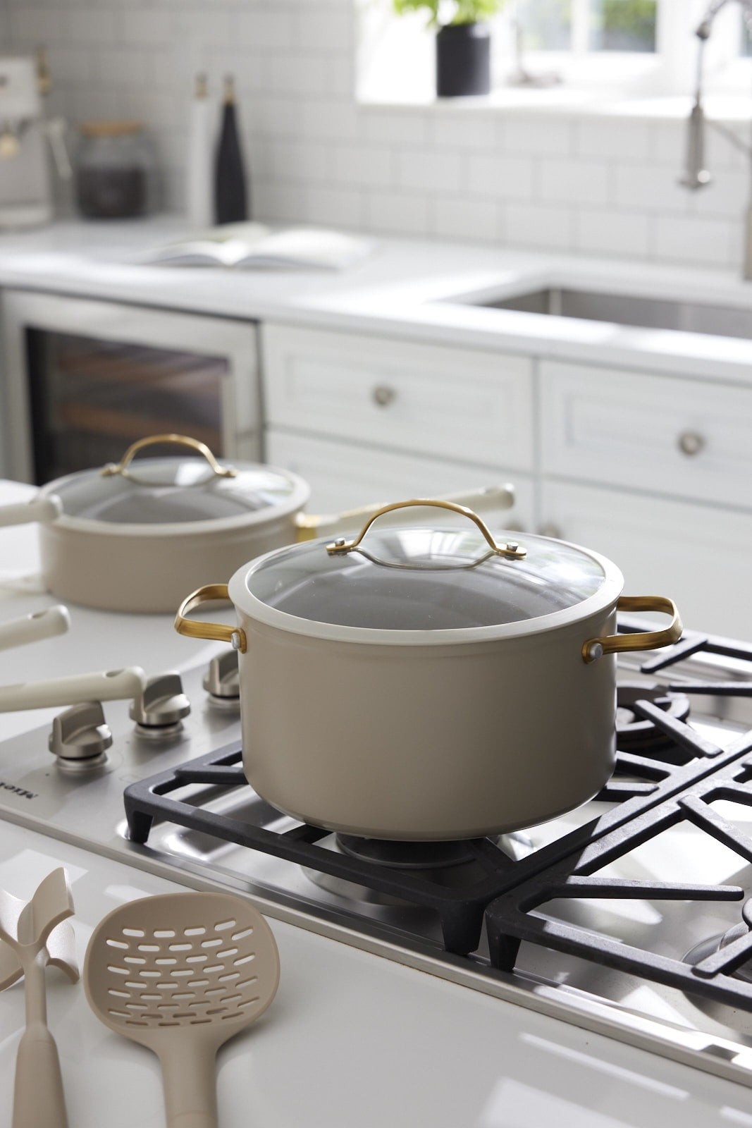 12-Piece Non-Stick Granite Collection Cookware Set, Pots and Pans Set – Taupe &
