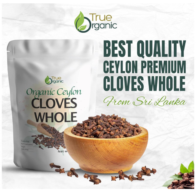 True Organic Ceylon Cloves Whole, 1 lb, Premium Grade, USDA Organic & Kosher Cer