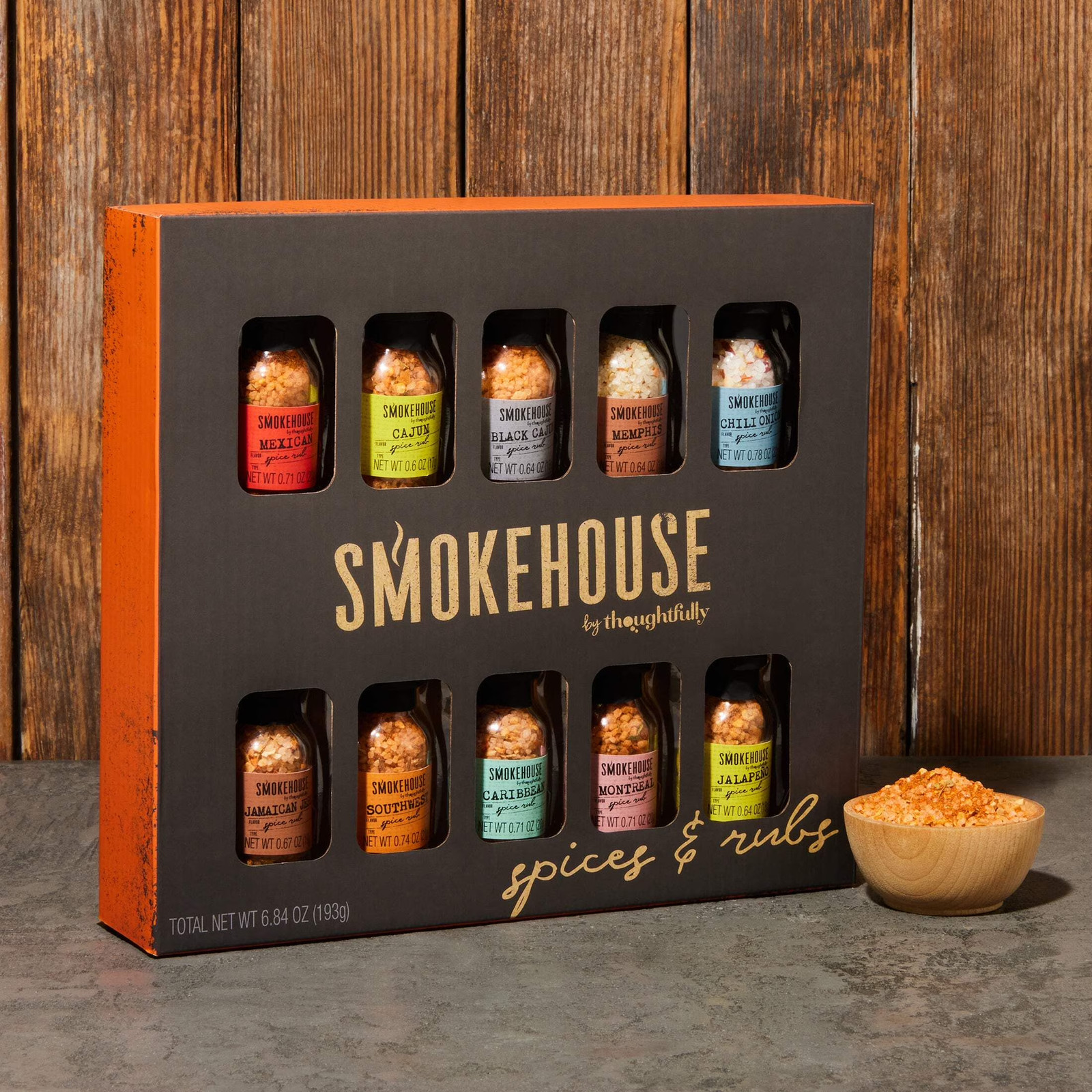 Smokehouse BBQ Spice Rub Gift Set 10 Mini Glass Bottles Grilling Kit
