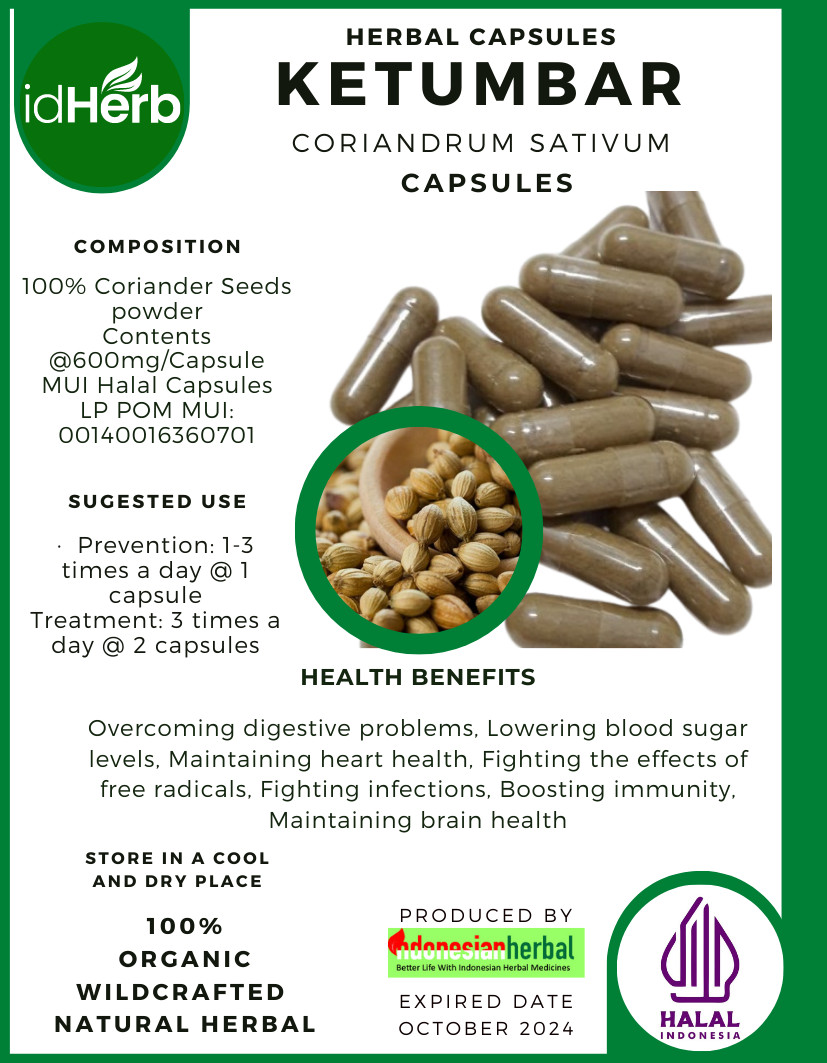 {idHerb} CAPSULE KETUMBAR – CORIANDRUM SATIVUM NATURAL ORGANIC HERBAL FRESH