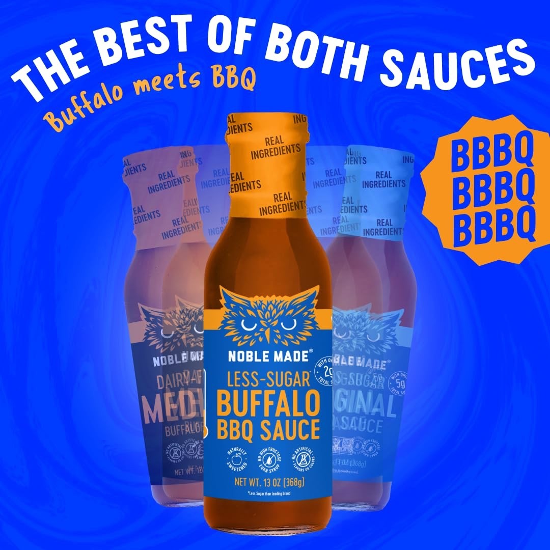 4 Noble Made Buffalo BBQ Sauce 13oz Bottle Less Sugar Keto Paleo Gluten Free New