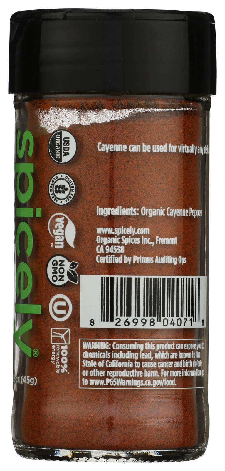 Organic Cayenne Pepper Spicely Organics 1.6 Oz 3 Pack