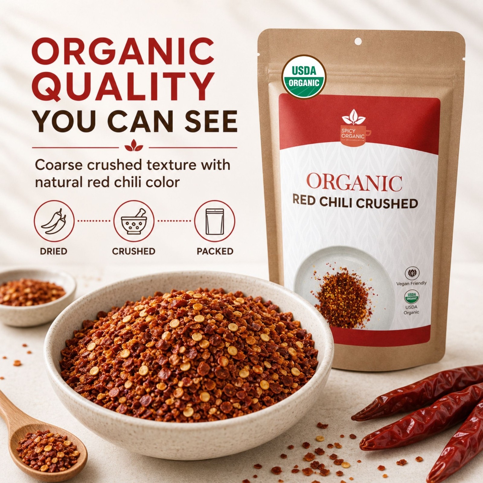 Spicy Organic Red Chili Flakes 3 lbs | USDA Organic