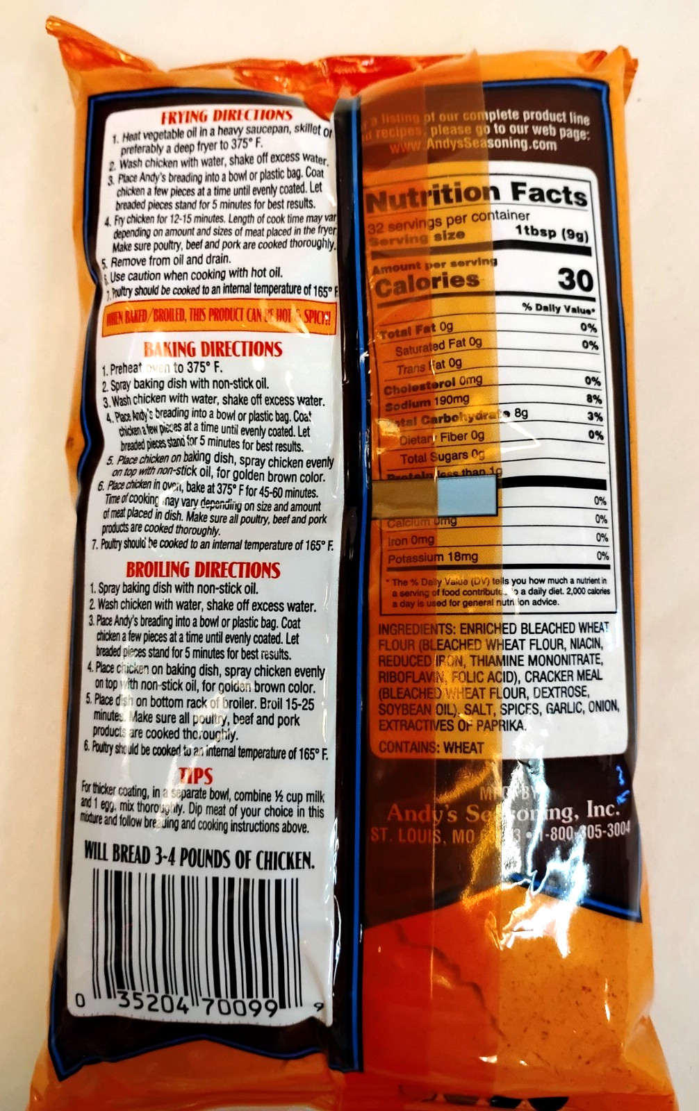Andys Seasoning Mild Chicken Breading Mix 10 Oz Bake Broil Fry Coating NEW